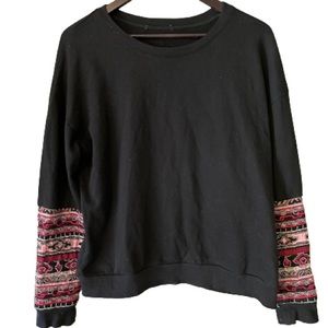 Anthropologie bohemian beaded and embroidered sleeve black sweatshirt